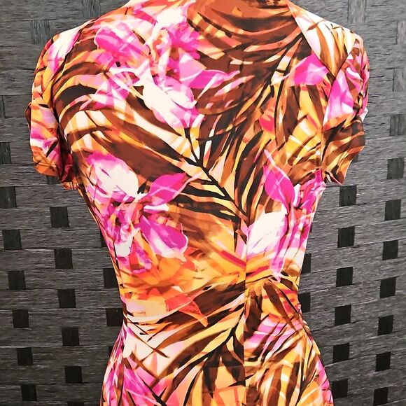 Cache Tropical Print Faux Wrap Tulip Hem Dress Size Small - Picture 7 of 15